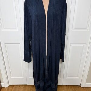 NWT Chico's Women’s Navy Blue Travelers Cardigan Duster Mesh Panels Side Slits